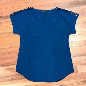 Express Blue Top with Cutout Sleeves